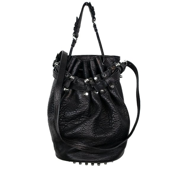 Alexander Wang Diego Studded Leather Bucket Bag Silver-Tone Hardware RARE - Picture 8 of 15